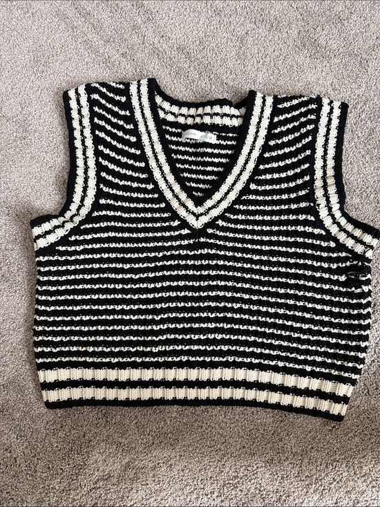 Altar'd State Sweaters - Altar'd State Black & White Striped V-Neck Sweater Vest